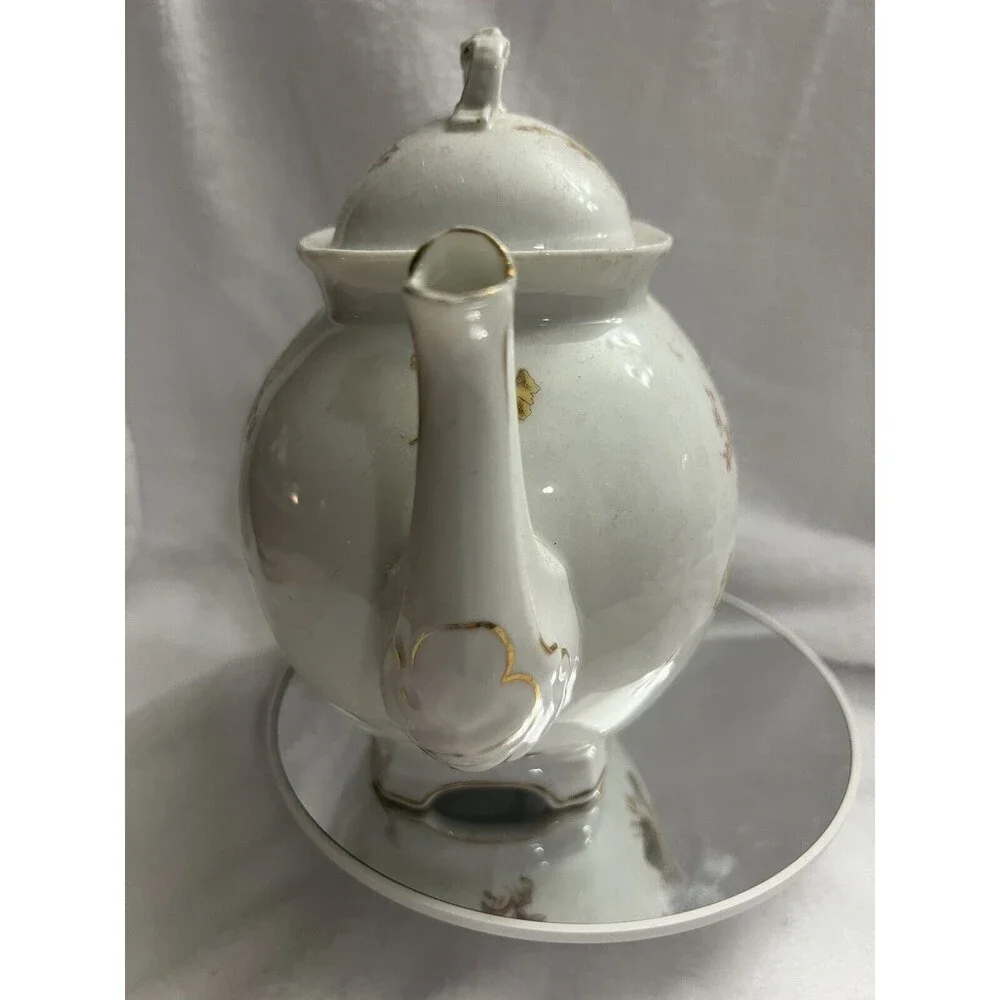 Limoge Teapot White with Gold Flowers Stamped Limoges France 9 Inches
